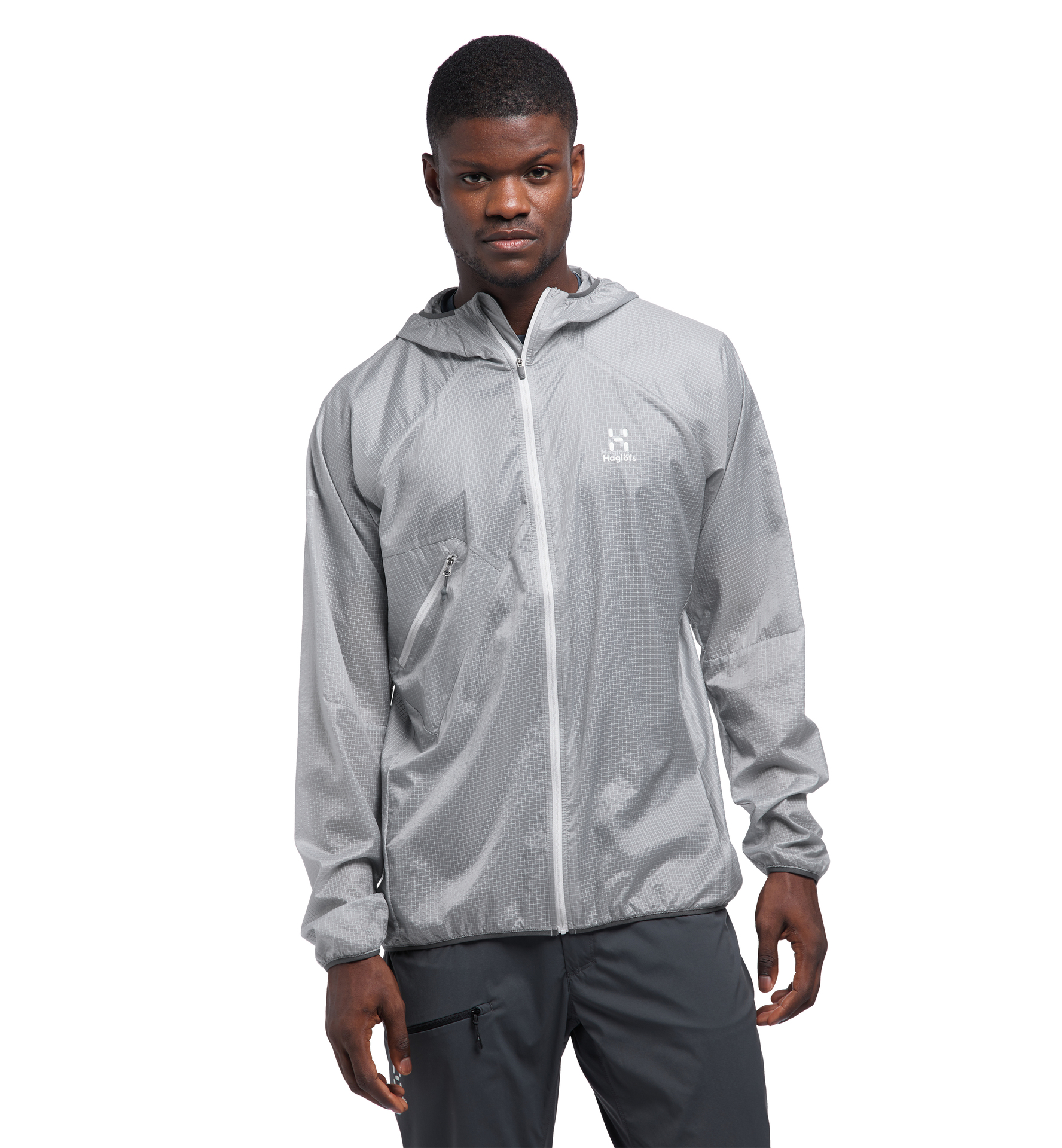 Haglofs Mens L.I.M Comp Jacket Top Grey Sand Sports Outdoors Full Zip Hooded 